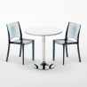 Ronde salontafel wit 70x70 cm met stalen onderstel en 2 transparante stoelen B-Side Spectre Kortingen