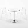 Ronde salontafel wit 70x70 cm met stalen onderstel en 2 transparante stoelen Femme Fatale Spectre Voorraad