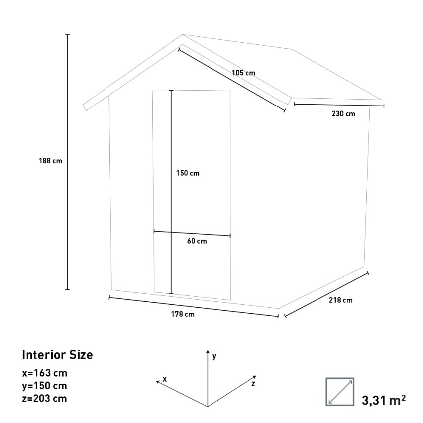 Formia Maison en bois pour outils de jardin 178x218cm porte simple