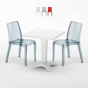 Table Carrée Blanche 70x70cm Avec 2 Chaises Colorées Grand Soleil Set Bar Café Cristal Light Terrace Promotion