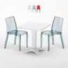Vierkante salontafel wit 70x70 cm met stalen onderstel en 2 transparante stoelen Cristal Light Terrace Aanbieding