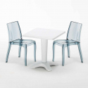 Vierkante salontafel wit 70x70 cm met stalen onderstel en 2 transparante stoelen Cristal Light Terrace Kortingen