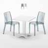 Vierkante salontafel wit 70x70 cm met stalen onderstel en 2 transparante stoelen Dune Terrace Aanbieding