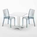 Vierkante salontafel wit 70x70 cm met stalen onderstel en 2 transparante stoelen Dune Terrace Korting
