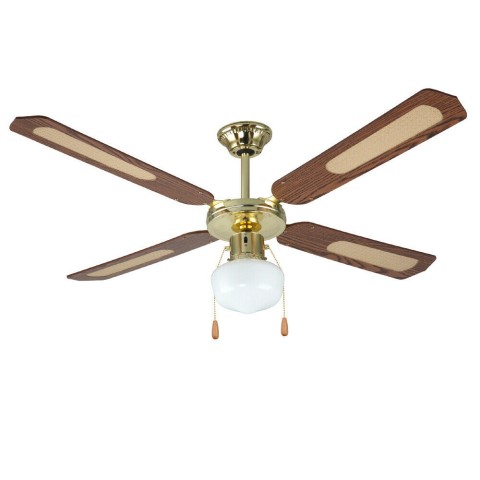 Ventilateur de plafond 4 pales avec lumière 70W en bois style classique Wind Promotion