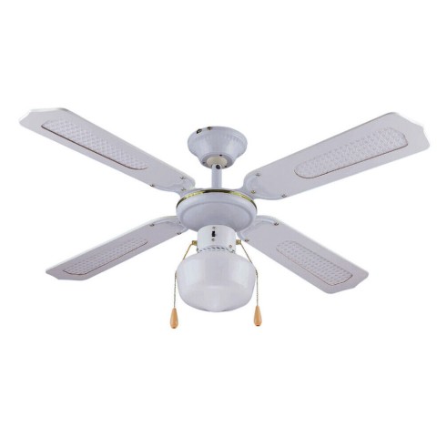 Ventilateur de plafond blanc avec lumière 4 pales en bois 105 cm Salig Promotion
