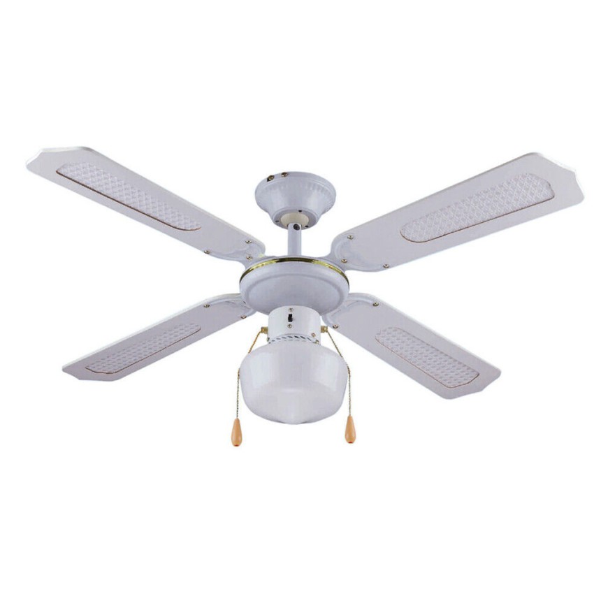 Ventilateur de plafond blanc avec lumière 4 pales en bois 105 cm Salig Promotion Ventilateur de plafond blanc avec lumière 4 pales en bois 105 cm Salig Promotion