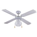 Ventilateur de plafond blanc avec lumière 4 pales en bois 105 cm Salig Promotion
