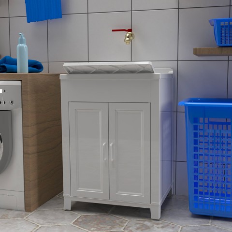 Mobile avec vasque lave-linge 2 portes en résine pour buanderie 60x50cm Mong Promotion