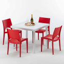 Witte vierkante tafel 90x90 cm met 4 gekleurde stoelen Paris Love Model