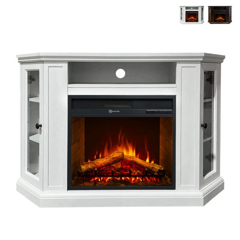 Electric fireplace corner fireplace in White wood L126 x D78 x H83 Madison