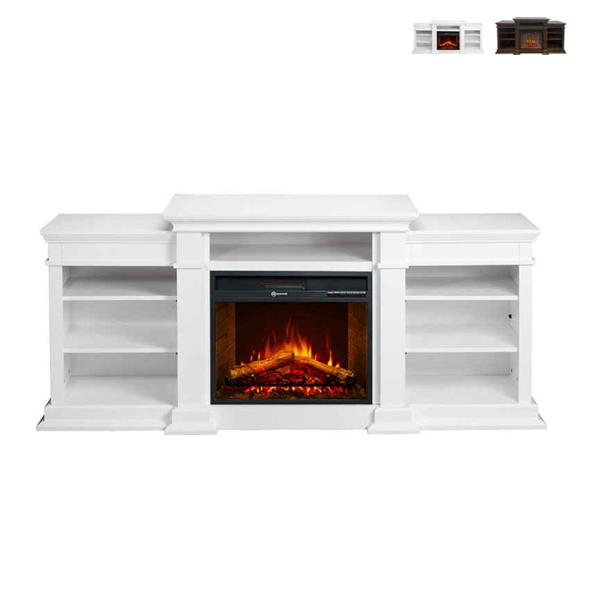Cheminée électrique en bois blanc L179 x P48 x H85 Biden Promotion Cheminée électrique en bois blanc L179 x P48 x H85 Biden Promotion