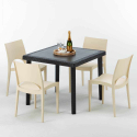 Vierkante zwarte salontafel 90x90 cm en 4 gekleurde stoelen Paris Passion Model