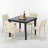 Vierkante zwarte salontafel 90x90 cm en 4 gekleurde stoelen Paris Passion Model