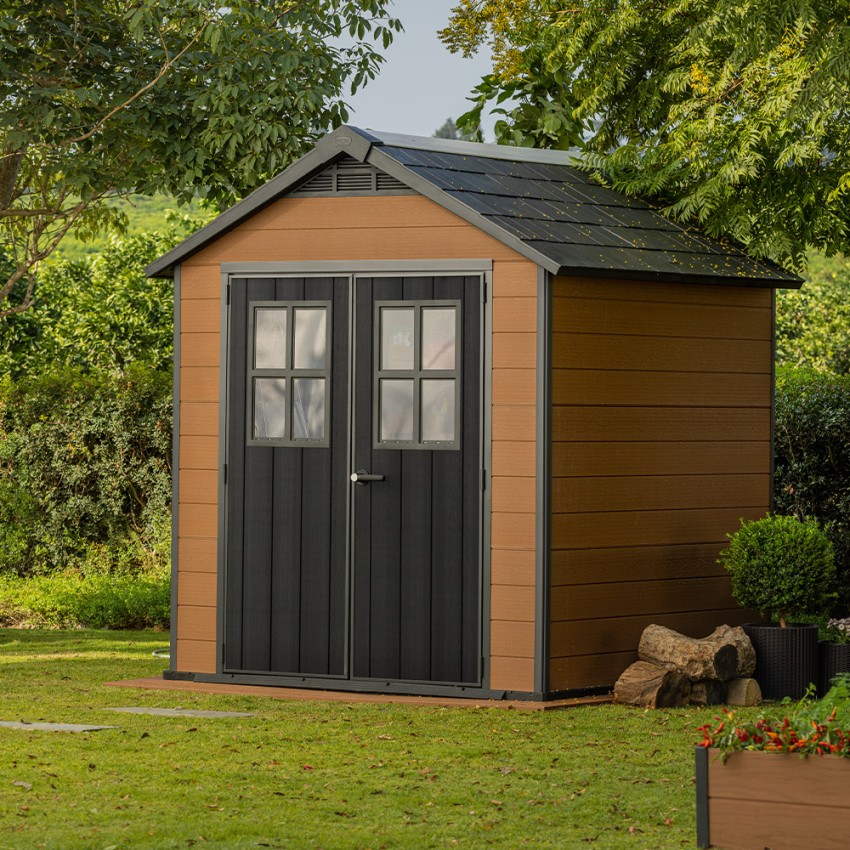 Keter Newton 757 Tuinhuis 228x223x252cm Houtlook Kunststof K241886 Aanbieding Keter Newton 757 Tuinhuis 228x223x252cm Houtlook Kunststof K241886 Aanbieding