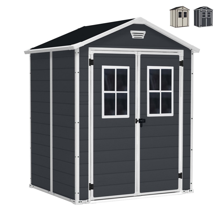 Abri de jardin Keter en résine PVC avec fenêtres 185x152x226cm Manor 6x5 Promotion Abri de jardin Keter en résine PVC avec fenêtres 185x152x226cm Manor 6x5 Promotion