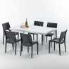 Rechthoekige salontafel wit 150x90 cm met stalen onderstel en 6 gekleurde stoelen Paris Summerlife Model