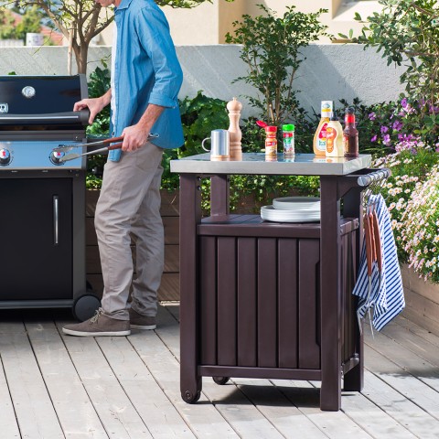Mobiele BBQ-opbergkast met stalen bovenblad Unity Keter K253041 Aanbieding