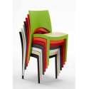 Rechthoekige salontafel wit 150x90 cm met stalen onderstel en 6 gekleurde stoelen Paris Summerlife 