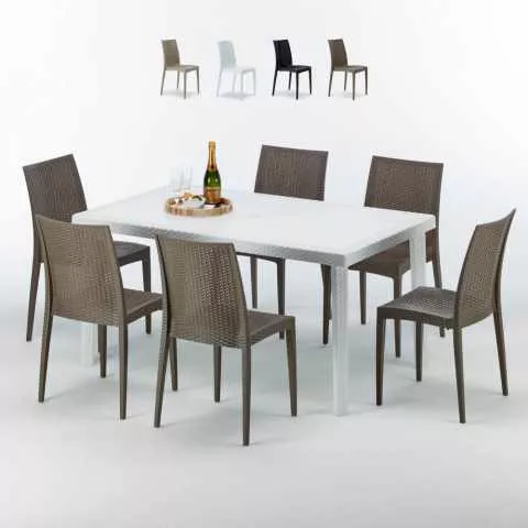 Rechthoekige salontafel wit 90x90 cm met stalen onderstel en 4 gekleurde stoelen Bistrot Summerlife Aanbieding