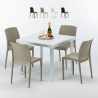 Vierkante salontafel wit 90x90 cm met stalen onderstel en 4 gekleurde stoelen Boheme Love Aanbieding