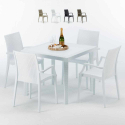 Vierkante salontafel wit 90x90 cm met stalen onderstel en 4 gekleurde stoelen Bistrot Arm Love Aanbieding