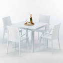 Vierkante salontafel wit 90x90 cm met stalen onderstel en 4 gekleurde stoelen Bistrot Arm Love Catalogus