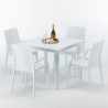 Vierkante salontafel wit 90x90 cm met stalen onderstel en 4 gekleurde stoelen Bistrot Arm Love Catalogus