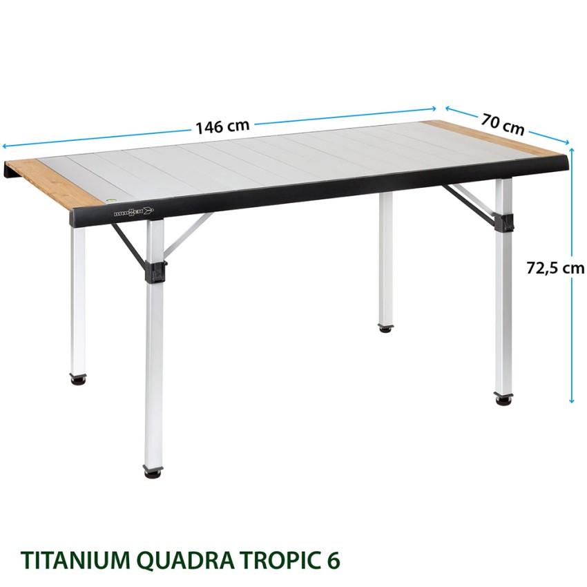 Dubbelzinnig Janice Ter ere van Quadra Tropic 6 Brunner campingtafel 146x70 opvouwbaar aluminium hout