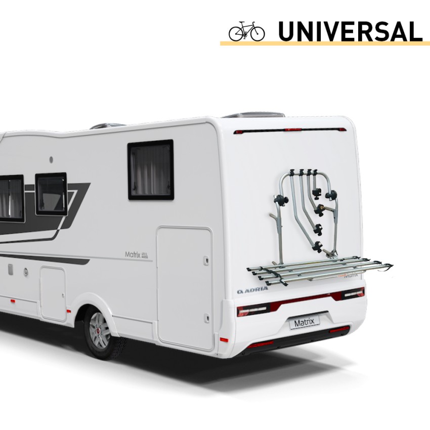 Universele achterfietsendrager voor 4 fietsen Bici Ok Compact Camper Aanbieding Universele achterfietsendrager voor 4 fietsen Bici Ok Compact Camper Aanbieding