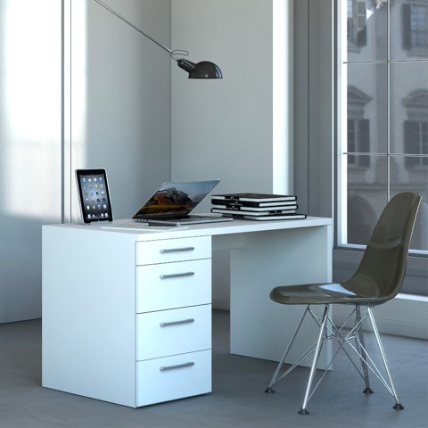Bureau moderne blanc 4 tiroirs office télétravail 110X60 KimDesk WS Promotion