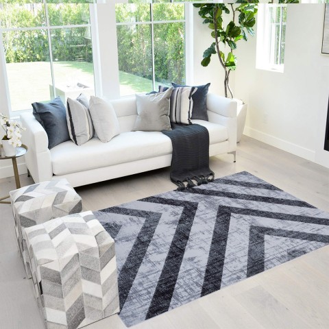 Tapis design géométrique moderne rectangulaire gris noir Double GRI008 Promotion