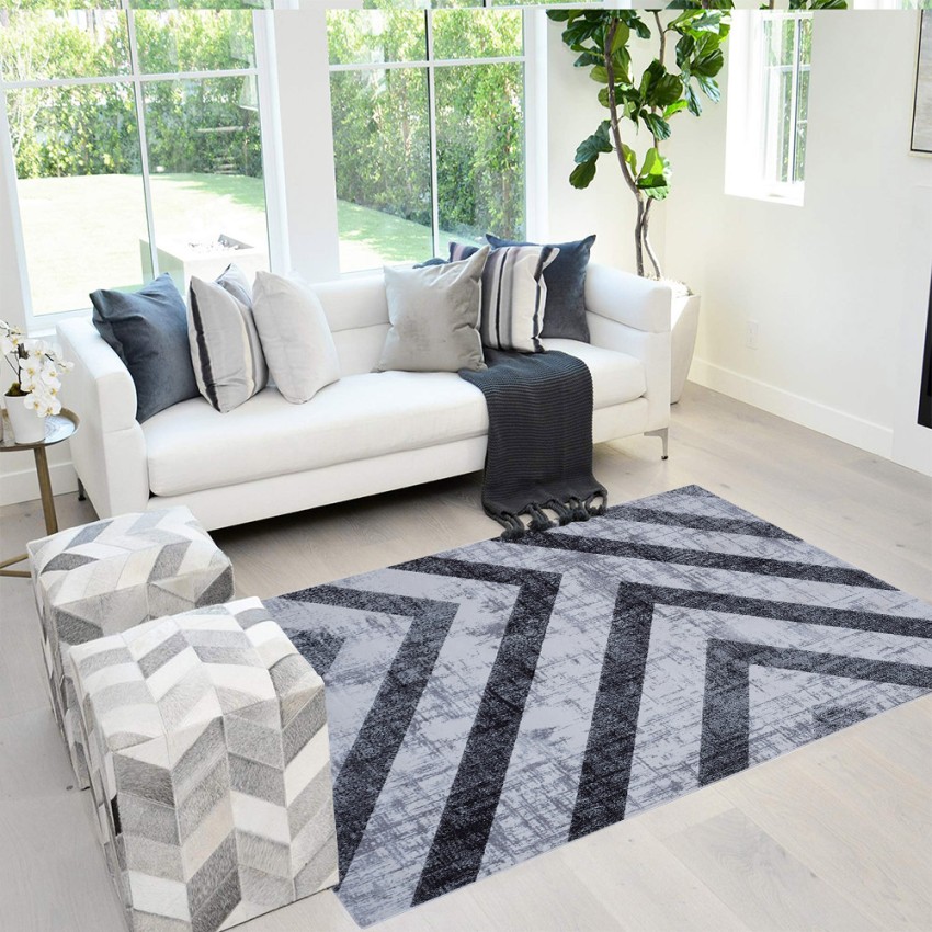 Tapis design géométrique moderne rectangulaire gris noir Double GRI008 Promotion