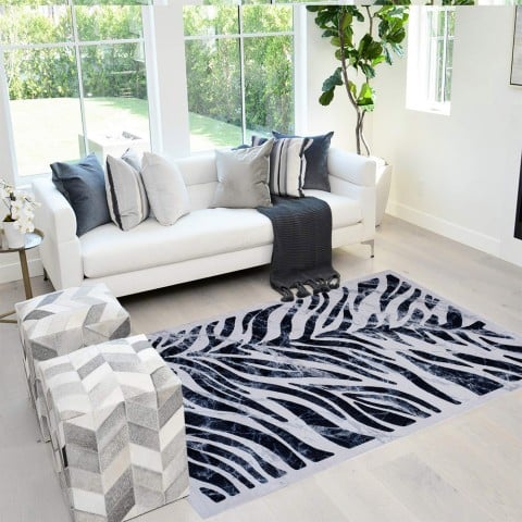 Moderne rechthoekig zebraprint tapijt in grijs en lichtblauw Double BLU003 Aanbieding