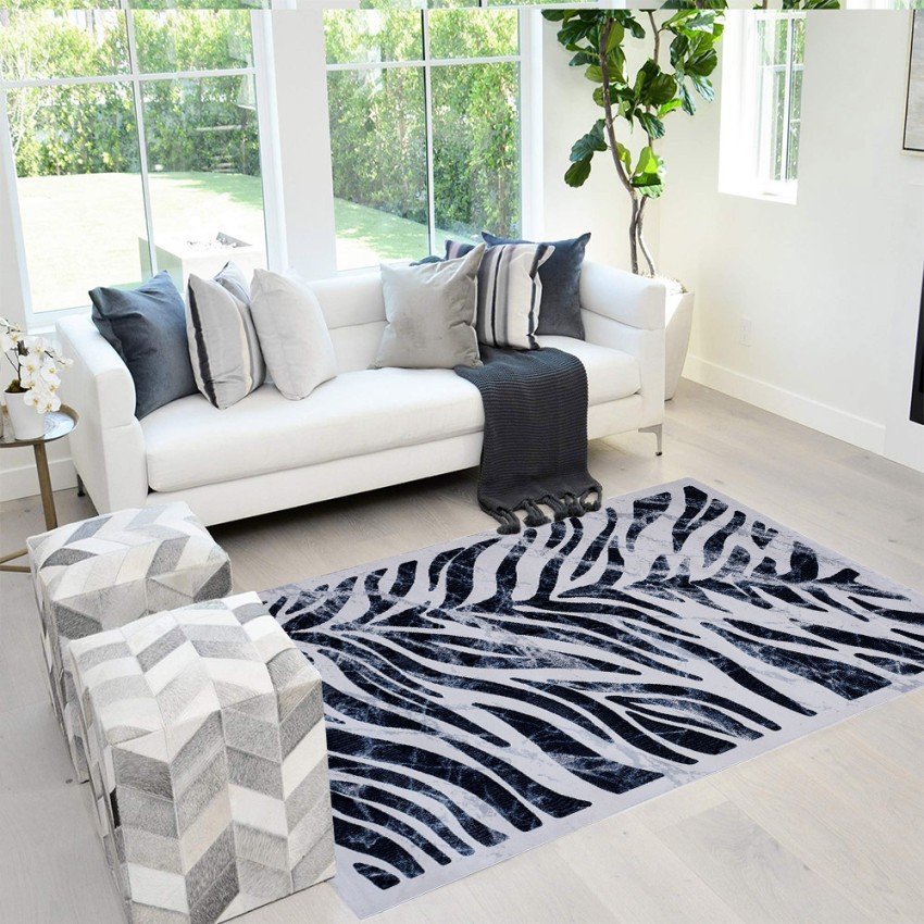Moderne rechthoekig zebraprint tapijt in grijs en lichtblauw Double BLU003 Aanbieding
