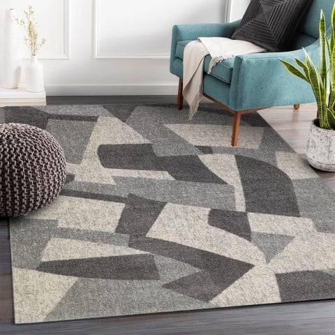 Tapis rectangulaire style géométrique moderne salon bureau GRI223 Promotion