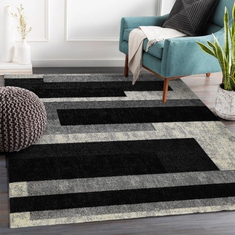 Modern kortpolig geometrisch design tapijt grijs wit zwart GRI224 Aanbieding