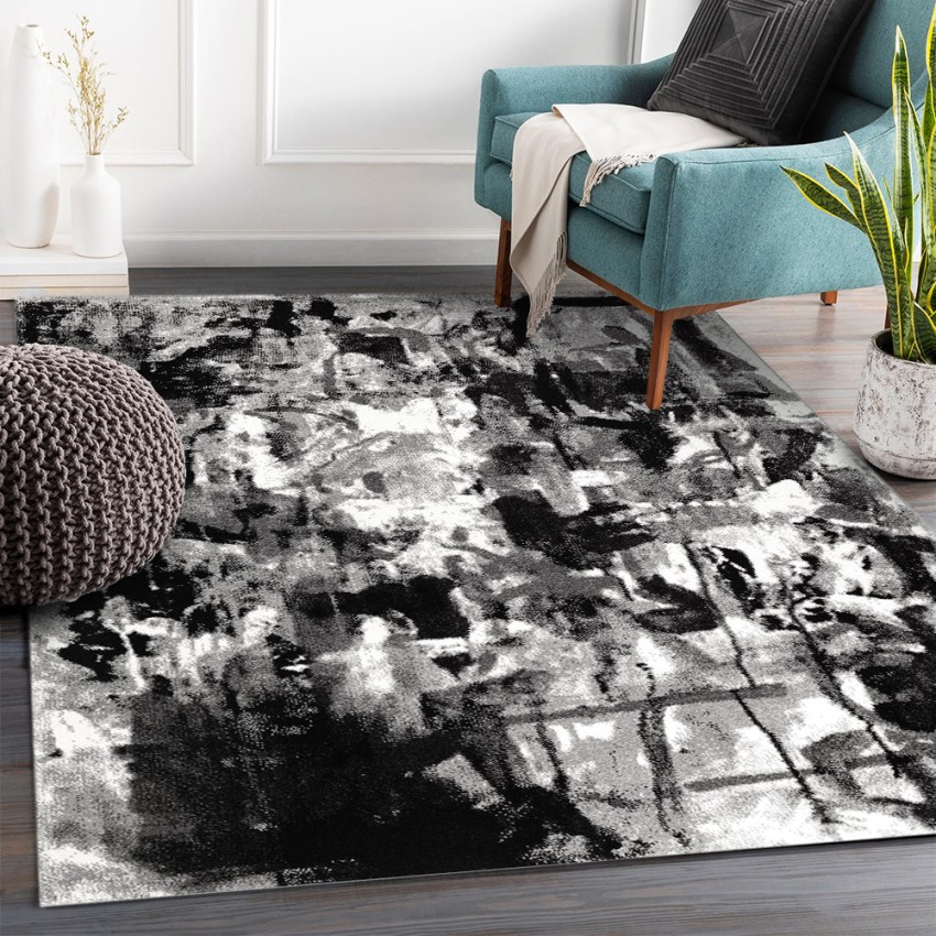 perspectief Lief graven GRI226 abstract rechthoekig grijs zwart wit modern design tapijt