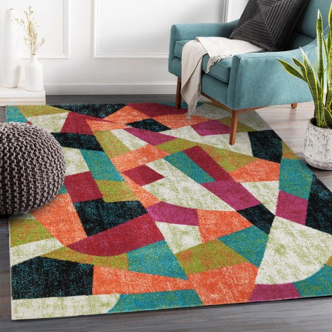 Tapis rectangulaire à poil court design géométrique multicolore MUL433 Promotion
