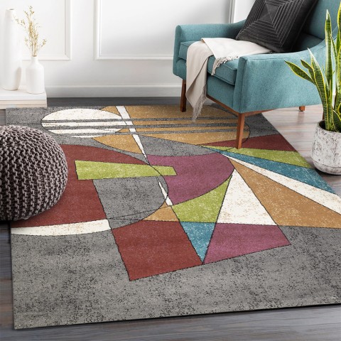 Rechthoekig veelkleurig geometrisch kortpolig tapijt MUL436 Aanbieding