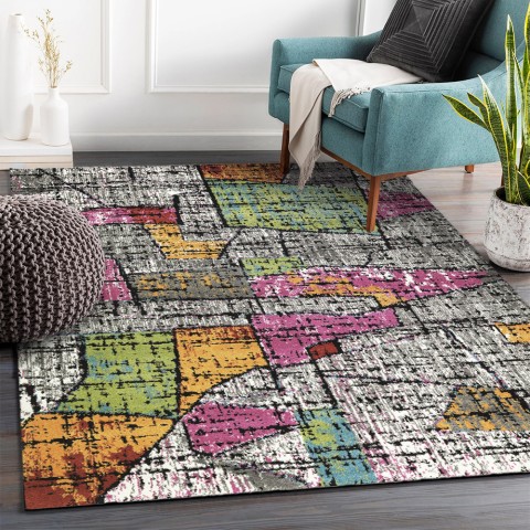 Tapis multicolore style moderne abstrait rectangulaire à poil court MUL438 Promotion