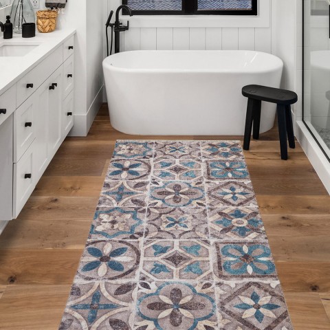 Tapis de cuisine et entrée antidérapant motif mosaïque carrelage MAR228 Promotion