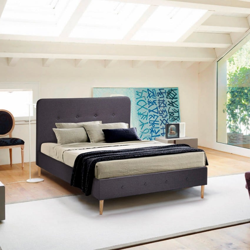 Scandinavisch Frans bed van stof en hout 120x190 cm Friborg Aanbieding Scandinavisch Frans bed van stof en hout 120x190 cm Friborg Aanbieding
