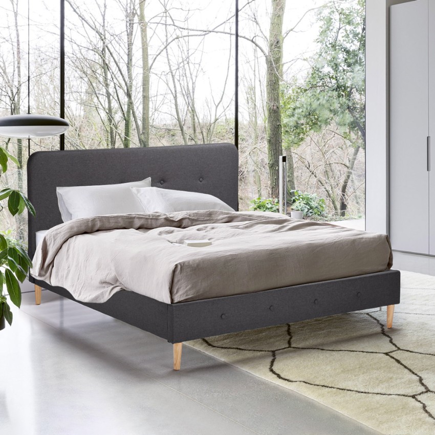 Scandinavisch tweepersoons bed van stof en hout 160x190 cm Friborg King Aanbieding Scandinavisch tweepersoons bed van stof en hout 160x190 cm Friborg King Aanbieding