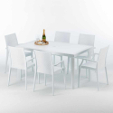 Rechthoekige salontafel wit 150x90 cm met stalen onderstel en 6 gekleurde stoelen Bistrot Arm Summerlife Voorraad