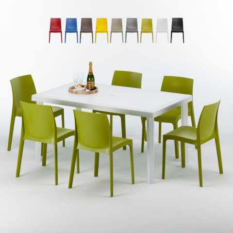 Rechthoekige tafel wit 90x90 cm met stalen onderstel en 4 gekleurde stoelen Rome Summerlife