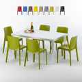 Rechthoekige tafel wit 90x90 cm met stalen onderstel en 4 gekleurde stoelen Rome Summerlife Aanbieding
