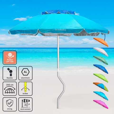 Parasol de plage aluminium leger visser protection uv GiraFacile 200 cm Afrodite Promotion