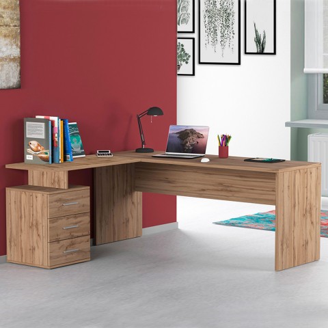 Bureau d'angle moderne en bois avec 3 tiroirs New Selina WD Promotion
