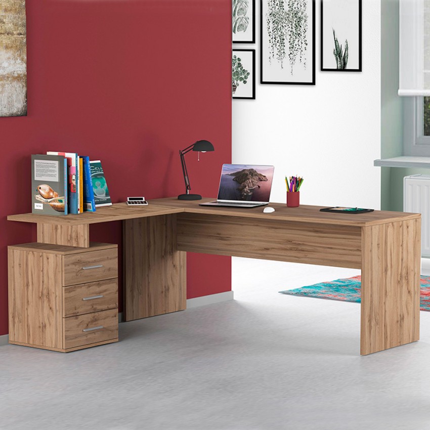 Bureau d'angle moderne en bois avec 3 tiroirs New Selina WD Promotion Bureau d'angle moderne en bois avec 3 tiroirs New Selina WD Promotion